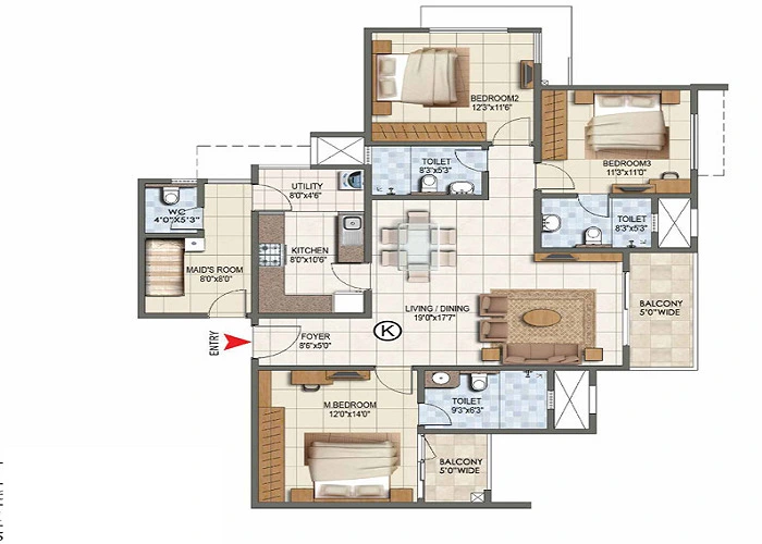 Featured Image of The Prestige City Indirapuram 3.5 BHK Floor Plan